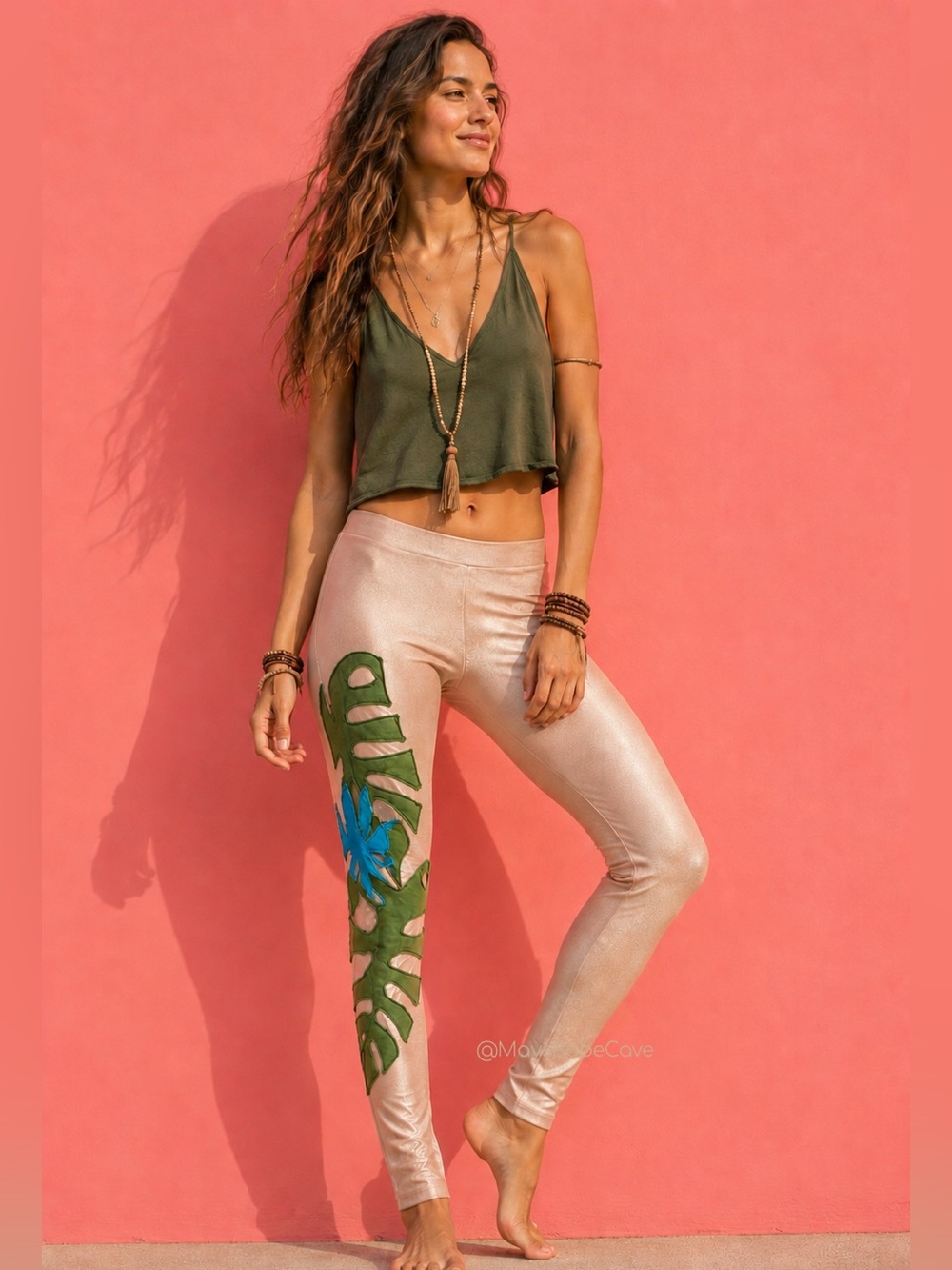 Upcycled Gold Monstera Leaf Leggings